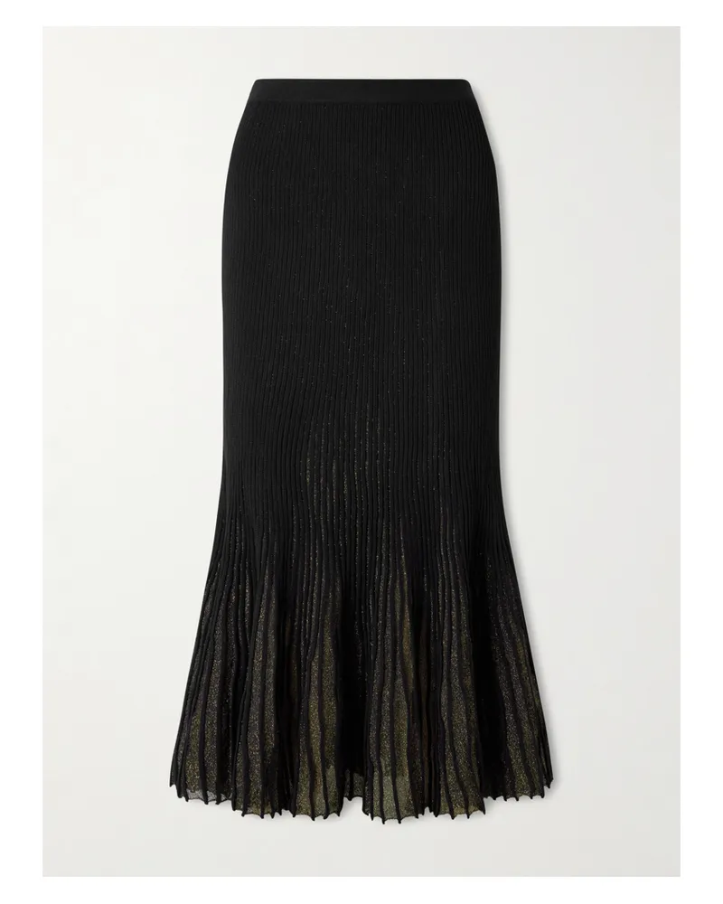 Ulla Johnson Vera Pleated Metallic Ribbed-knit Midi Skirt - Black Black