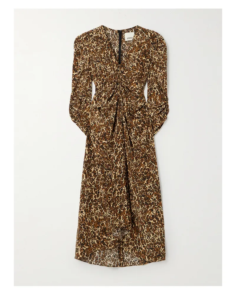 Isabel Marant Albini Midikleid Aus Einer Seidenmischung Mit Raffungen Und Leopardenprint - Animal-Print Animal-print