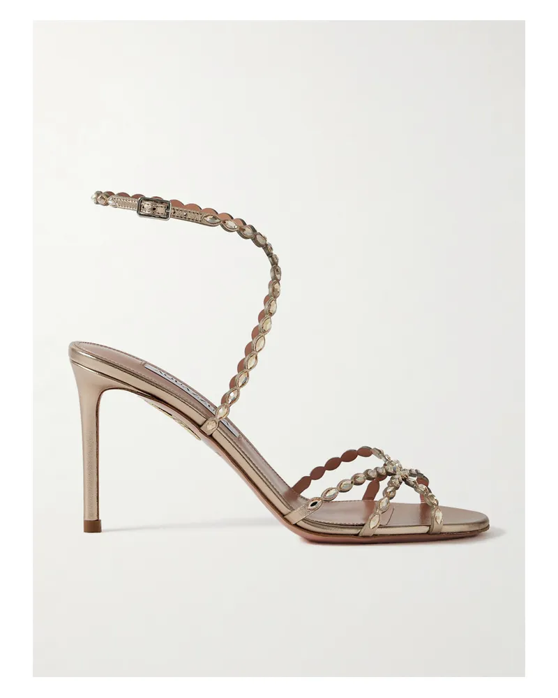 Aquazzura Love Struck 85 Sandalen Aus Metallic-leder Mit Kristallen - Gold Gold