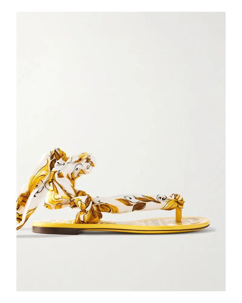 Dolce & Gabbana Maiolica Capri Scarf Sandalen Aus Twill Mit Lederbesätzen Und Blumenprint - Gelb Gelb