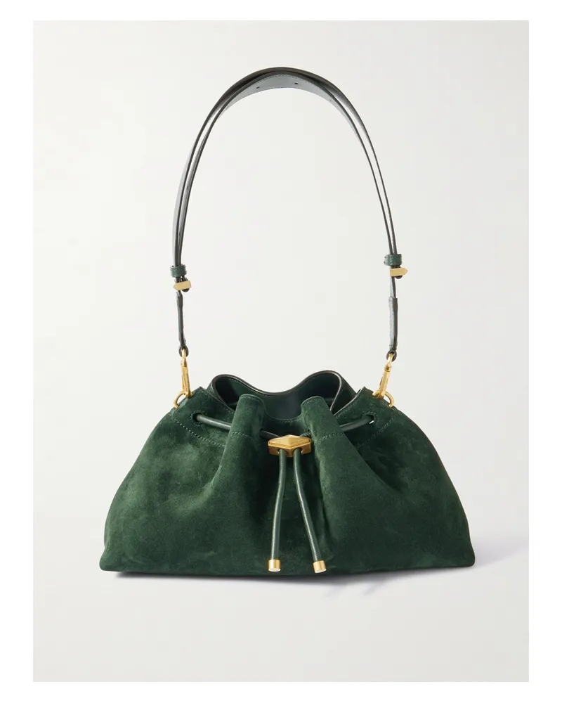 Jimmy Choo Cinch Medium Leather-trimmed Suede Shoulder Bag - Green Green