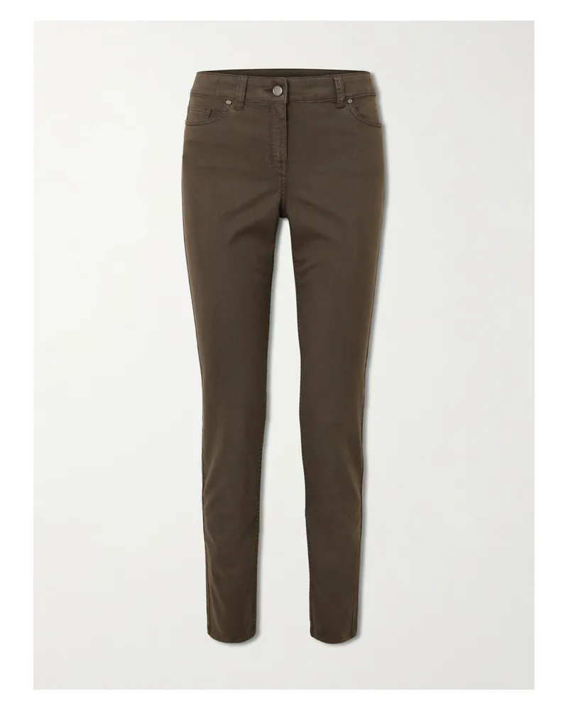 PURDEY Stretch-cotton, Tencel™ And Silk-blend Twill Skinny Pants - Brown Brown