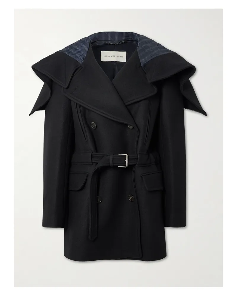 Dries van Noten Doppelreihiger Mantel Mit Kapuze Und Gürtel - Schwarz Schwarz