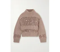 Kaschmirpullover In Lochstrick Mit Pailletten - Braun