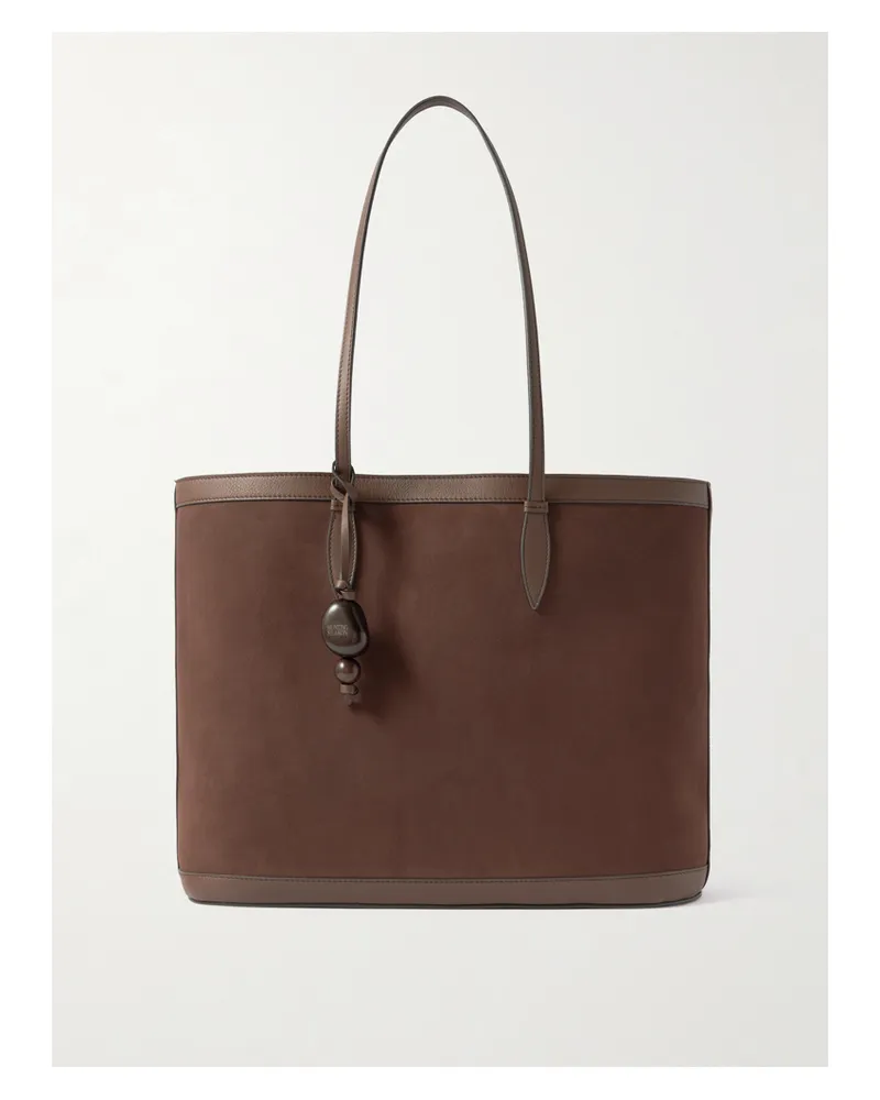 Hunting Season Beaded Leather-trimmed Suede Tote - Brown Brown