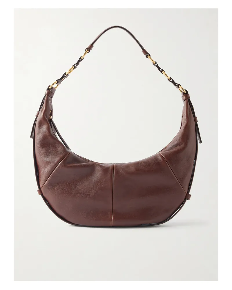 Saint Laurent Saharienne Embellished Leather Shoulder Bag - Brown Brown