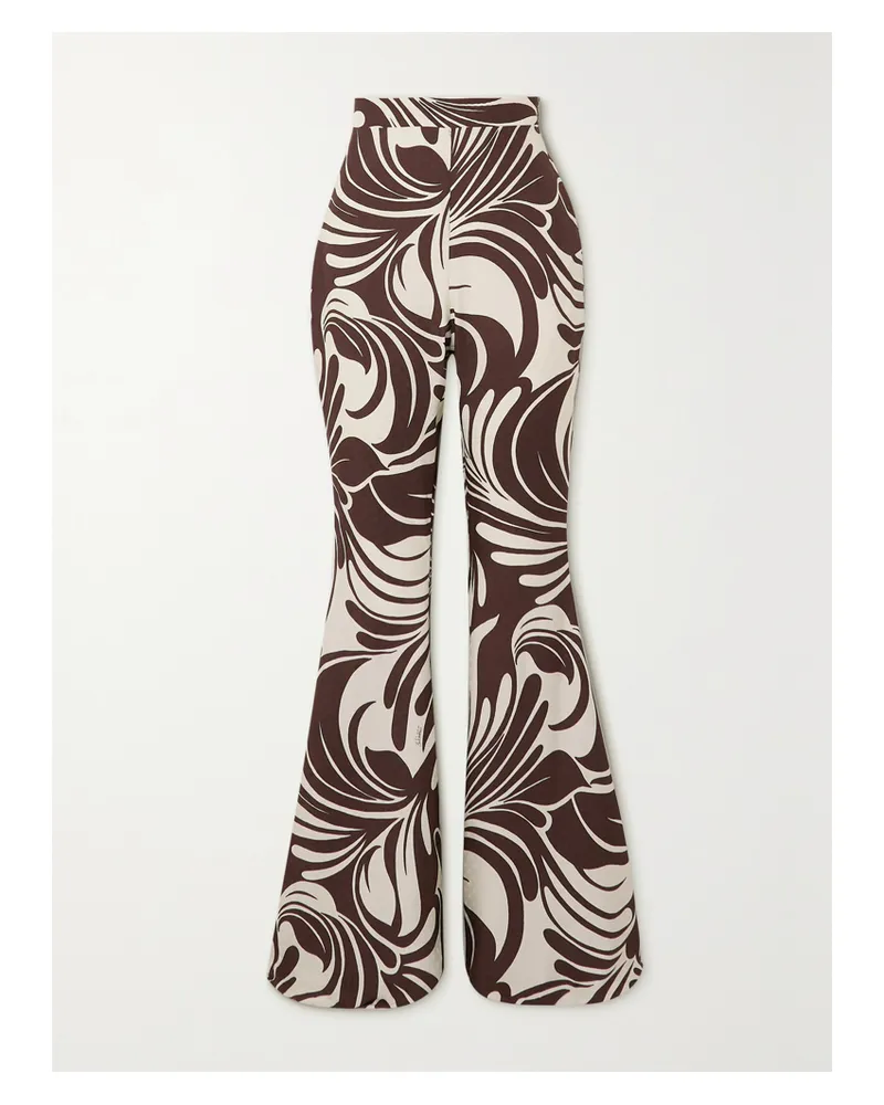 La DoubleJ Superflare Schlaghose Aus Bedrucktem Satin Mit Jacquard-muster - Braun Braun