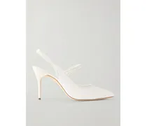 Camparisli 90 Leather-trimmed Raffia Mary Jane Slingback Pumps - White