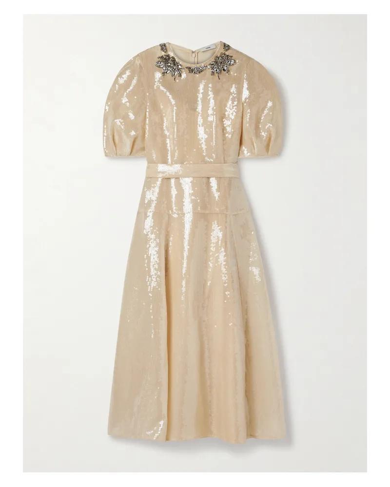 Erdem Crystal-embellished Sequined Organza Midi Dress - Cream Cream