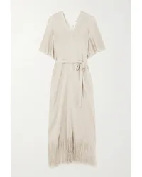 Max Mara Beachwear Macao Kaftan aus Metallic-lochstrick Creme