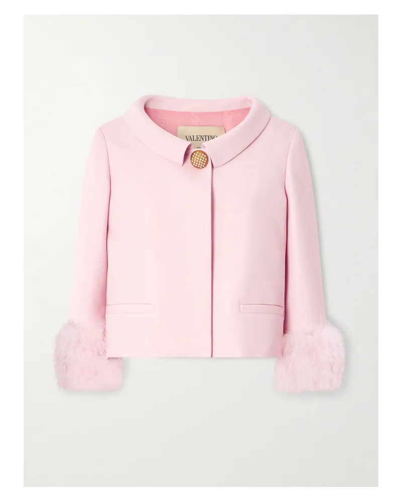 Valentino Garavani Jacke Aus Crêpe De Chine Aus Einer Woll-seidenmischung Mit Federn Und Verzierung - Pink Pink
