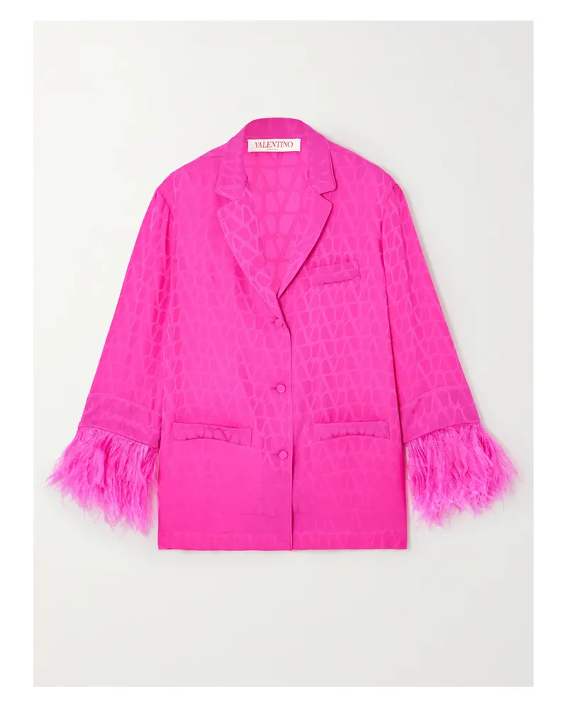 Valentino Garavani Hemd Aus Seiden-jacquard Mit Federn - Pink Pink