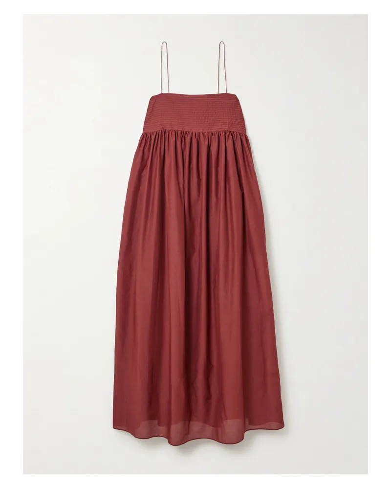 Matteau Pintucked Organic Cotton And Silk-blend Maxi Dress - Burgundy Burgundy