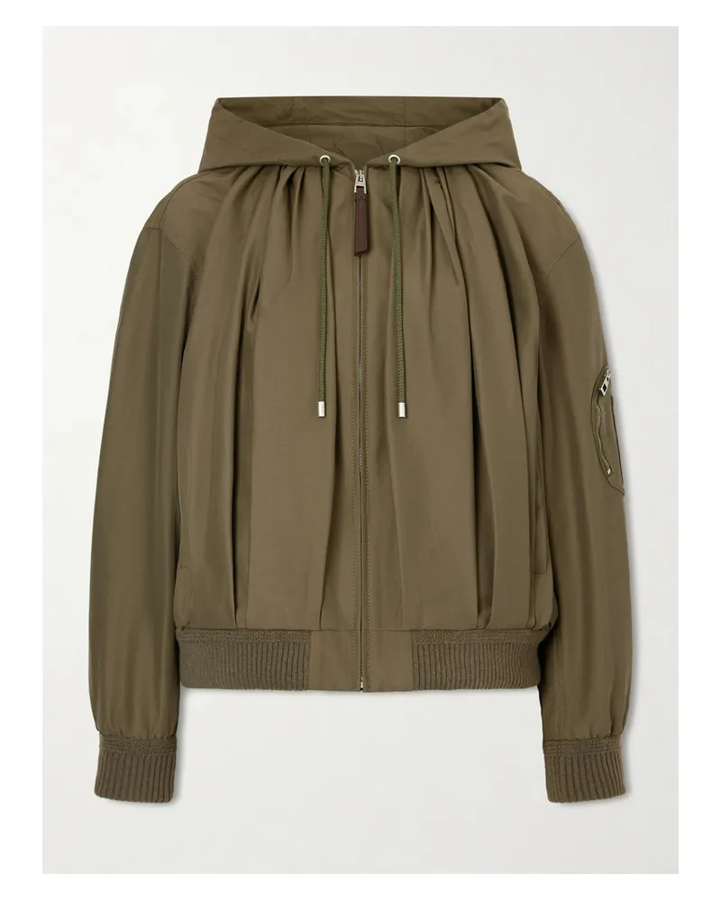 Loewe Hooded Leather-trimmed Cotton-blend Jacket - Green Green