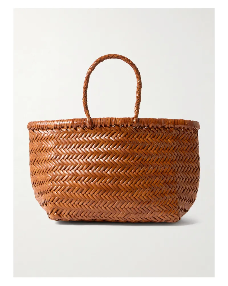 Dragon Diffusion Bamboo Triple Jump Small Woven Leather Tote - Brown Brown