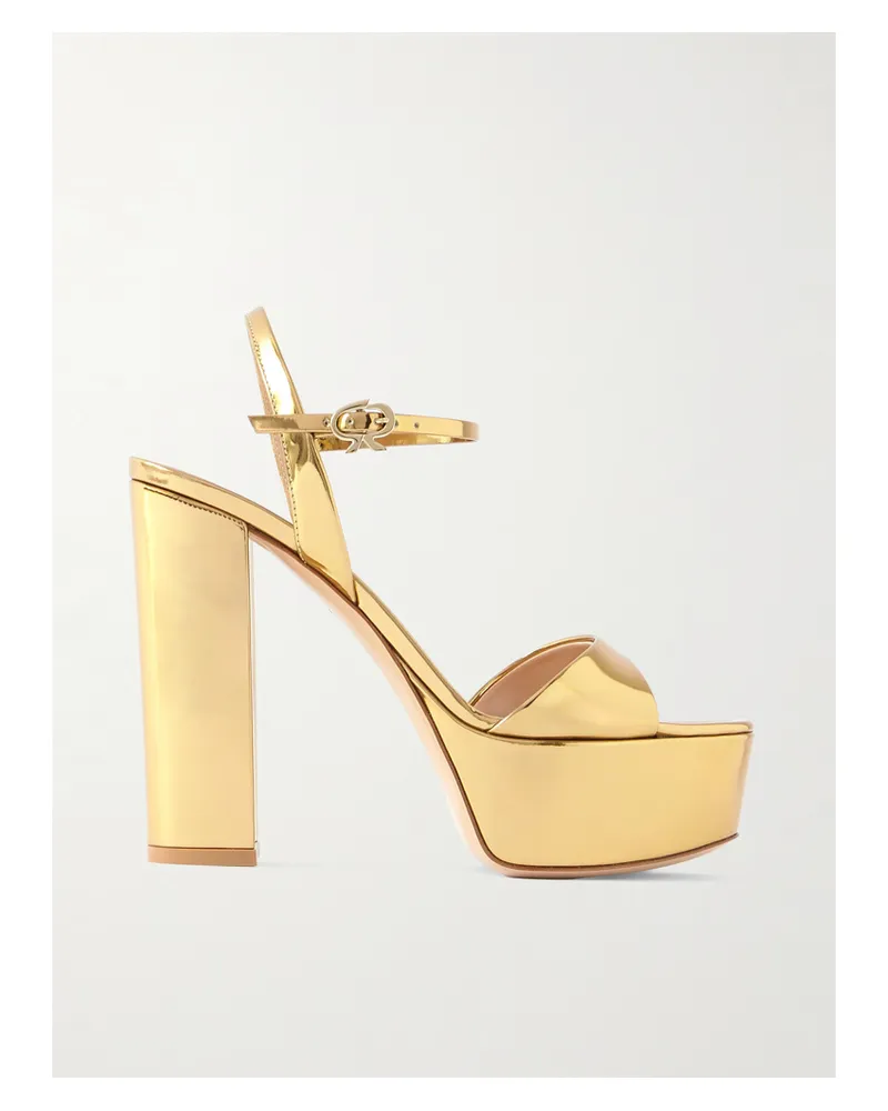 Gianvito Rossi Marlena 85 Plateausandalen Aus Leder Mit Spiegeleffekt - Gold Gold