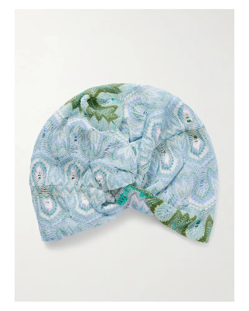 Missoni Metallic Crochet-knit Turban - Blue Blue