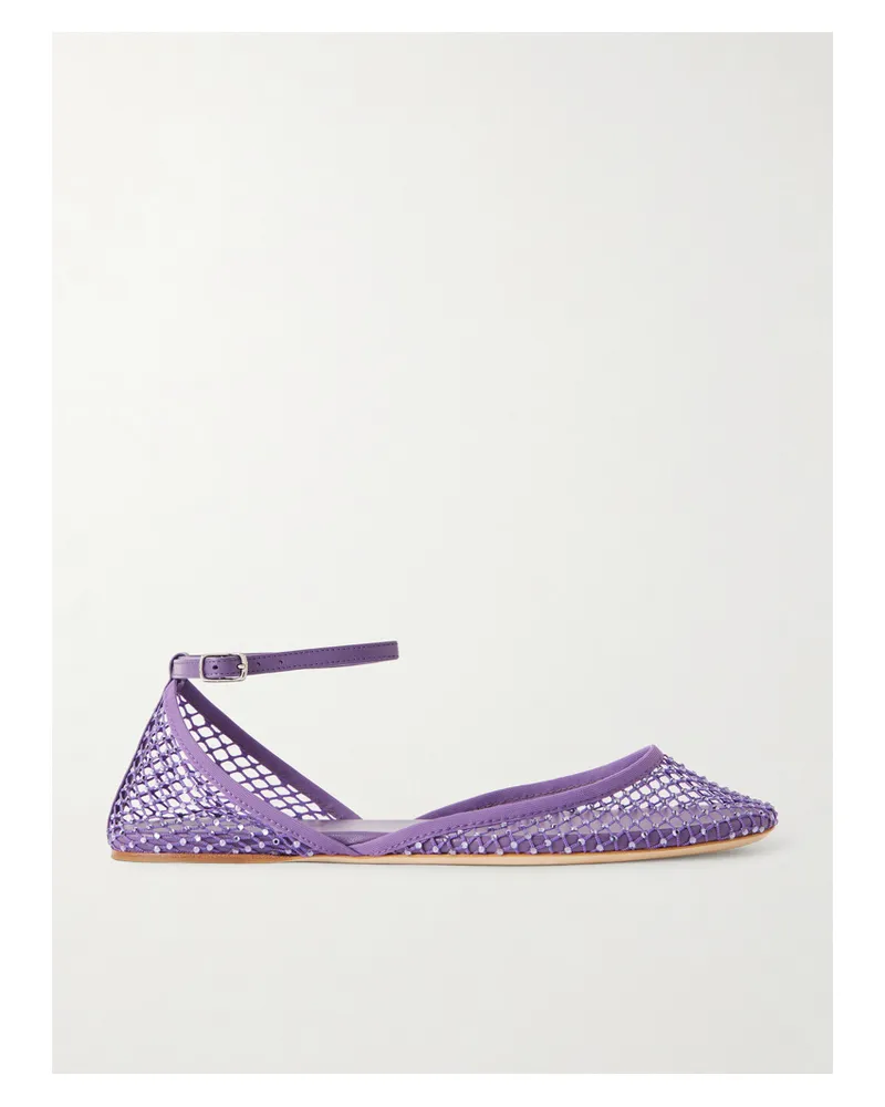 Christopher Esber Minette Leather-trimmed Crystal-embellished Mesh Ballet Flats - Purple Purple