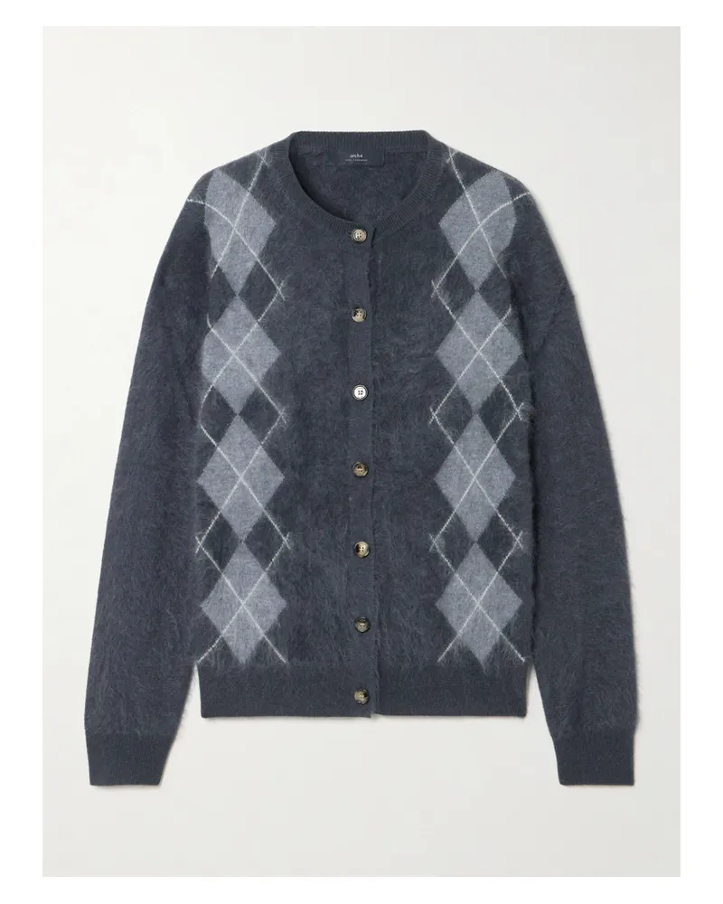 arch4 Arlo Cardigan Aus Gebürstetem Biokaschmir Mit Argyle-muster - Grau Grau