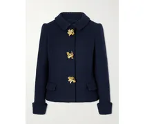 Embellished Cotton And Wool-blend Tweed Jacket - Blue