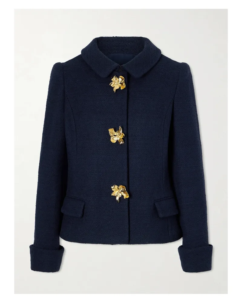 Oscar de la Renta Embellished Cotton And Wool-blend Tweed Jacket - Blue Blue