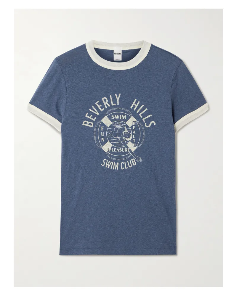 RE/DONE 60s Slim Ringer T-shirt Aus Jersey Aus Einer Baumwollmischung Mit Print - Blau Blau