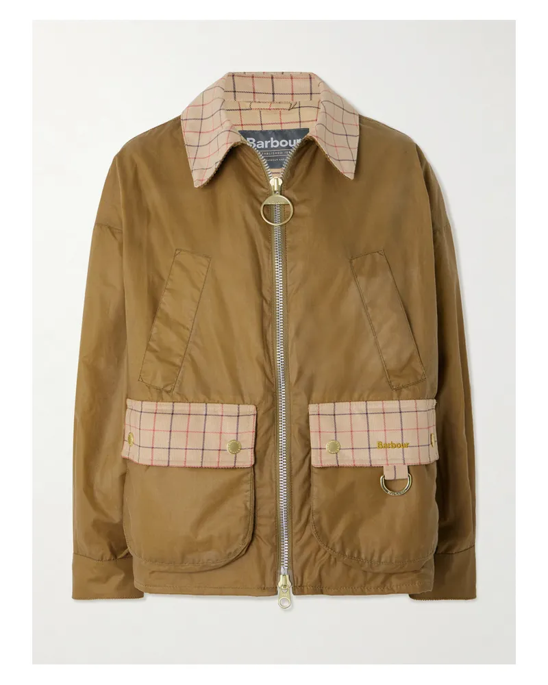 Barbour Launton Checked Corduroy-trimmed Waxed-cotton Jacket - Neutrals Neutrals