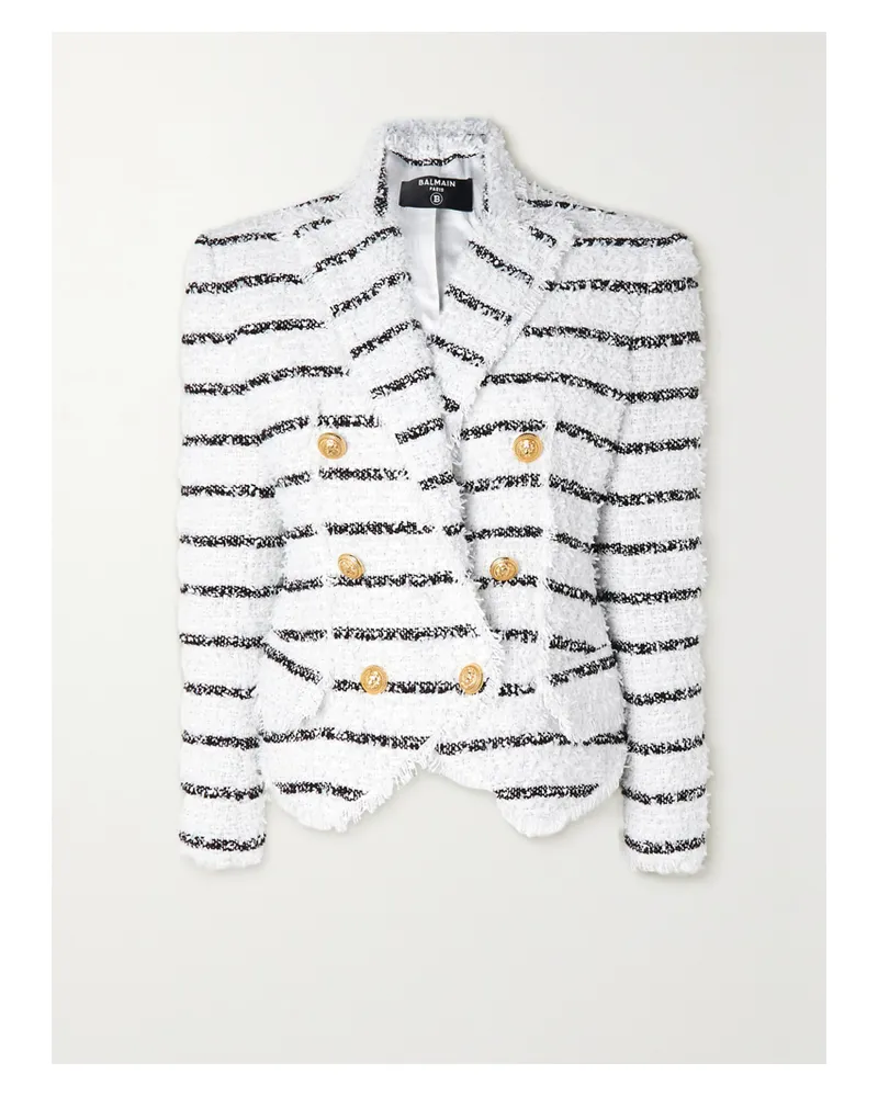 Balmain Doppelreihiger Blazer Aus Gestreiftem Bouclé - Weiß Weiß