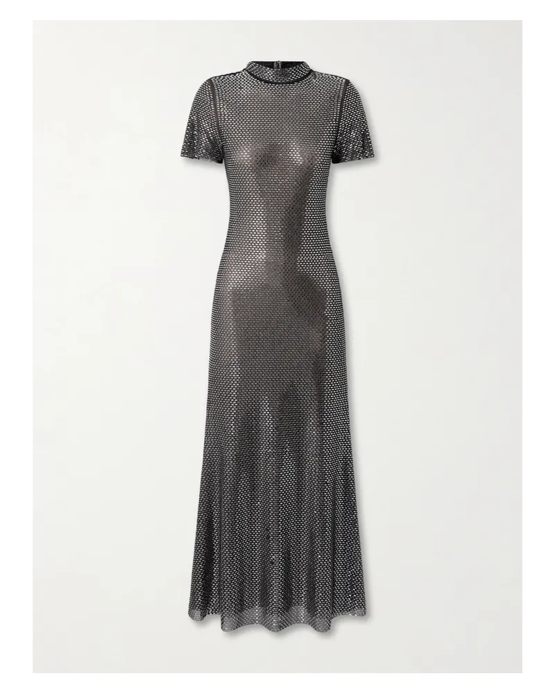 Self-Portrait Midikleid Aus Mesh Mit Kristallen - Grau Grau