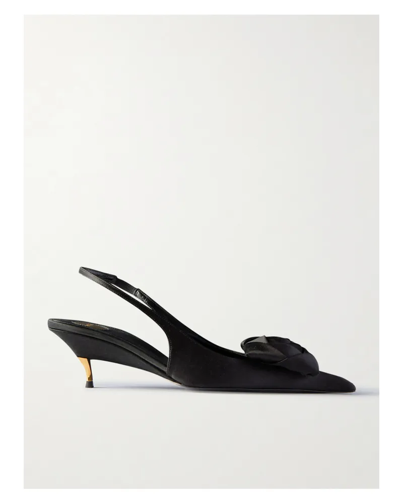 Saint Laurent Dakota Appliquéd Satin Slingback Pumps - Black Black