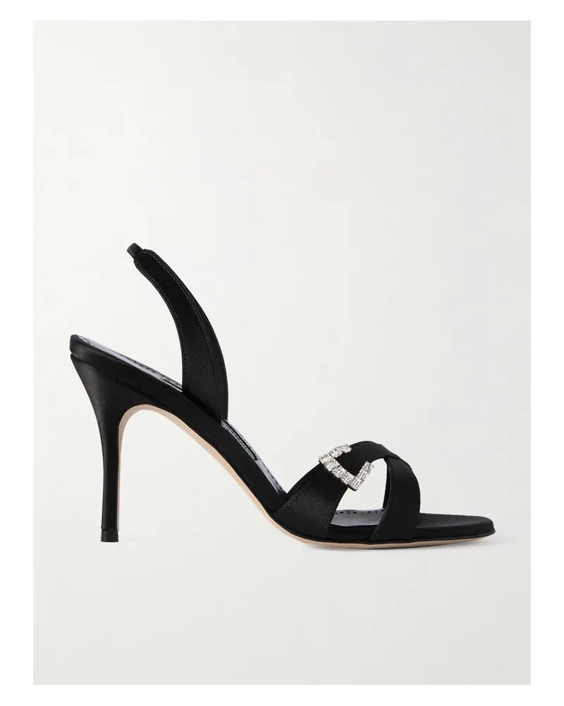 Manolo Blahnik Ramisli 90 Slingback-sandalen Aus Satin Mit Kristallen - Schwarz Schwarz