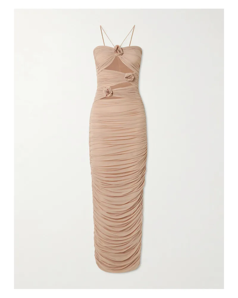 Maygel Coronel Neckholder-maxikleid Aus Gerafftem Stretch-jersey Mit Applikationen - Neutral Neutral