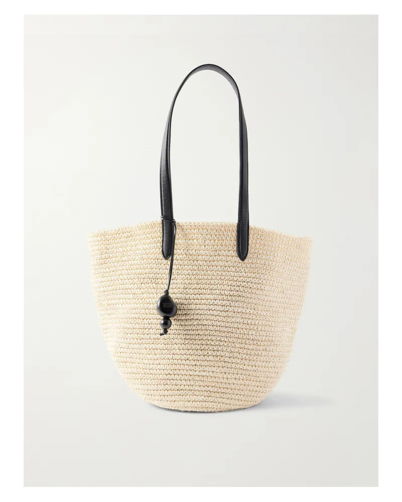 Hunting Season Market Leather-trimmed Woven Raffia Tote - Black Black