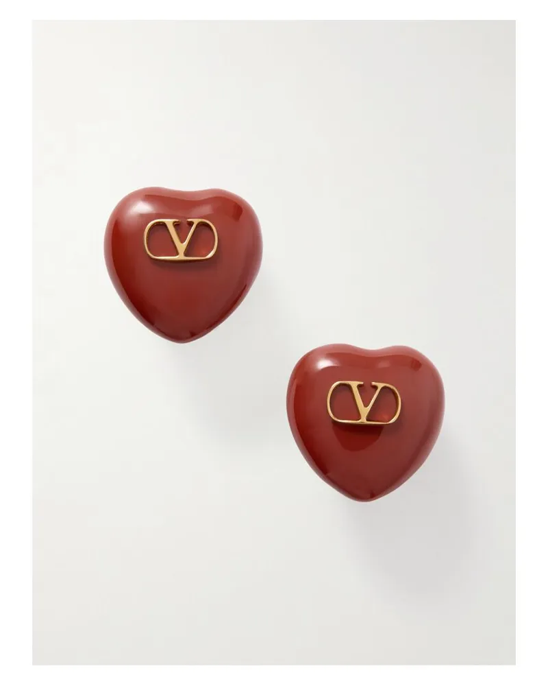 Valentino Garavani Cuore Ohrclips Aus Harz Mit Goldfarbenen Details - Rot Rot