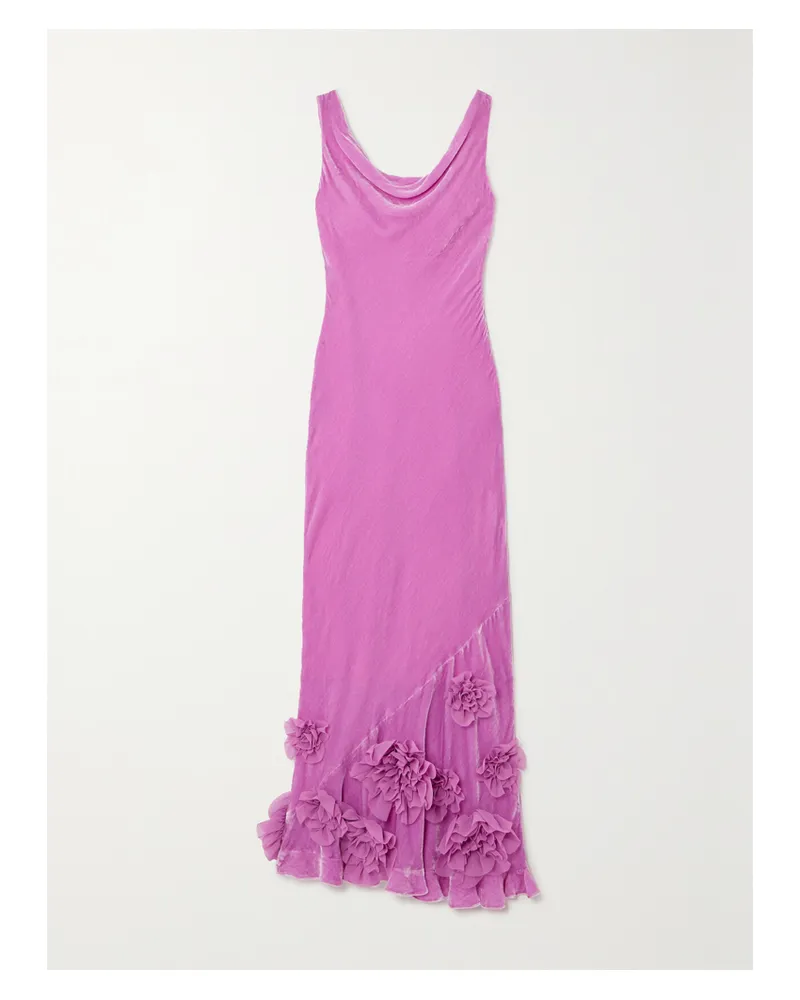 Saloni Asher Midikleid Aus Samt Mit Applikationen - Pink Pink