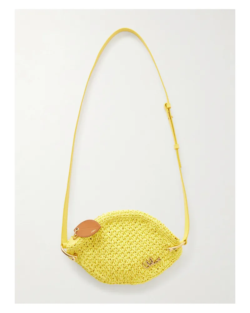 Chloé Tropicus Embellished Leather-trimmed Woven Shoulder Bag - Yellow Yellow
