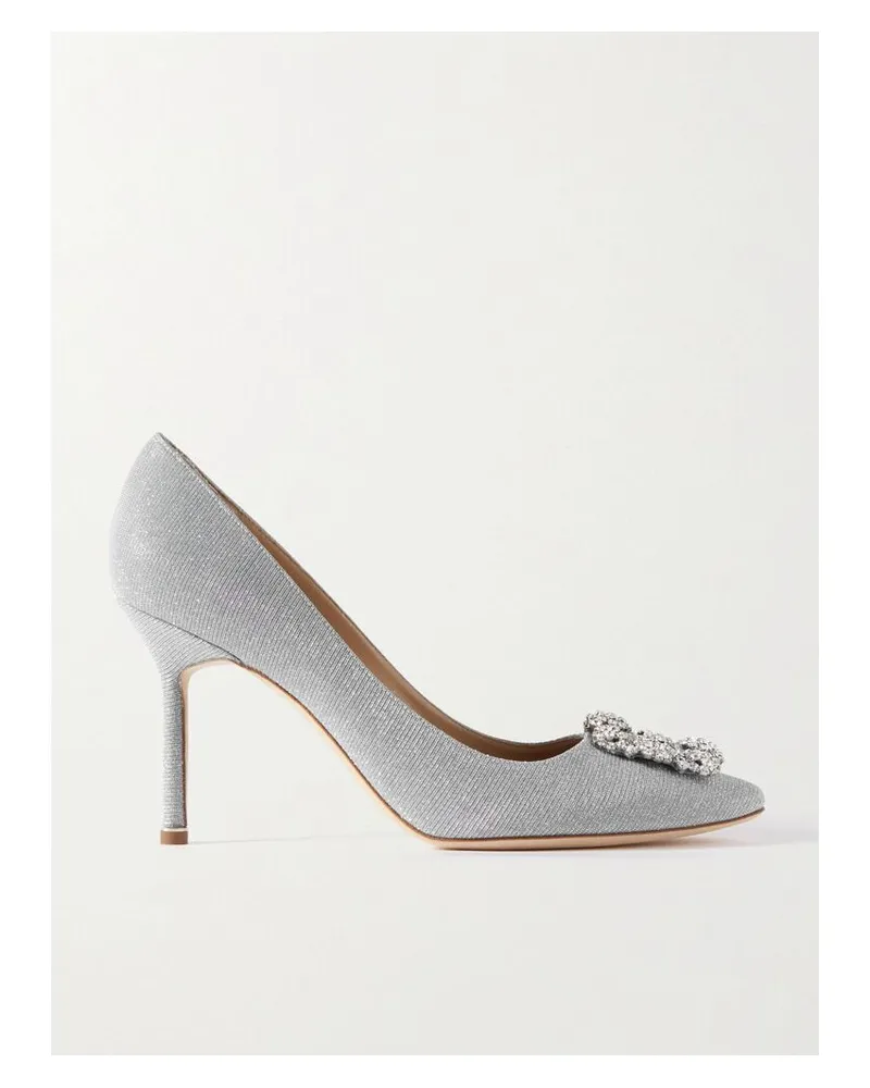 Manolo Blahnik Hangisi 90 Pumps Aus Satin Mit Glitter-finish Und Verzierung - Silber Silber