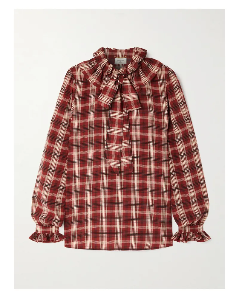 Saint Laurent Schluppenbluse Aus Karierter Seide Mit Raffungen - Rot Rot