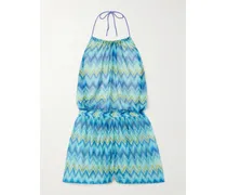 Playsuit Aus Bedrucktem Stretch-tüll Mit Neckholder Und Freier Rückenpartie - Blau