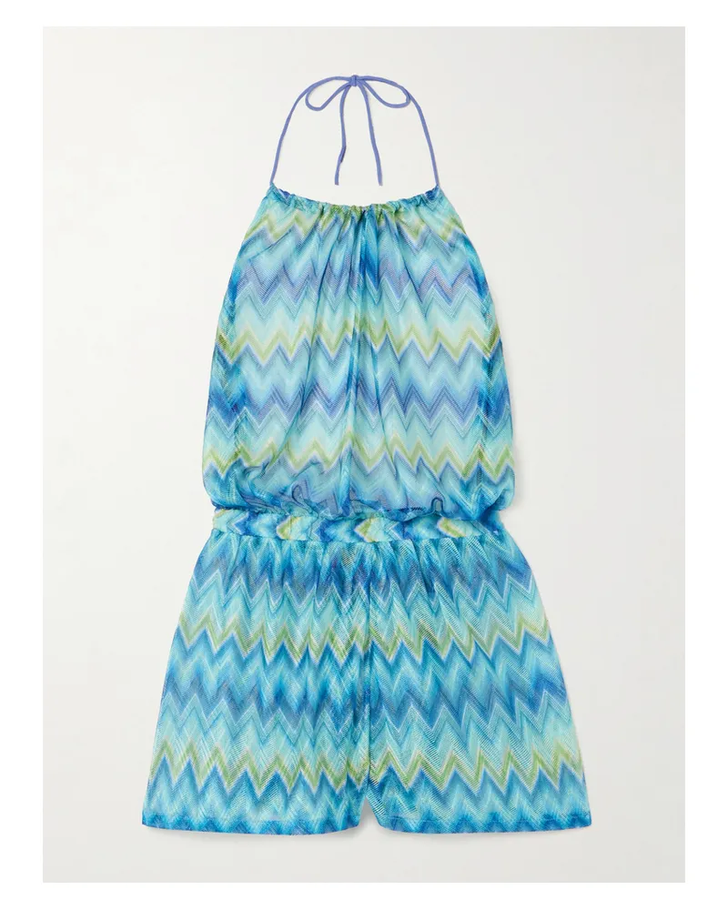 Missoni Playsuit Aus Bedrucktem Stretch-tüll Mit Neckholder Und Freier Rückenpartie - Blau Blau