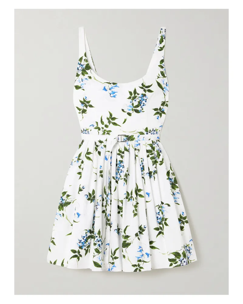 EMILIA WICKSTEAD Eglantine Belted Gathered Floral-print Cotton-poplin Mini Dress - White White
