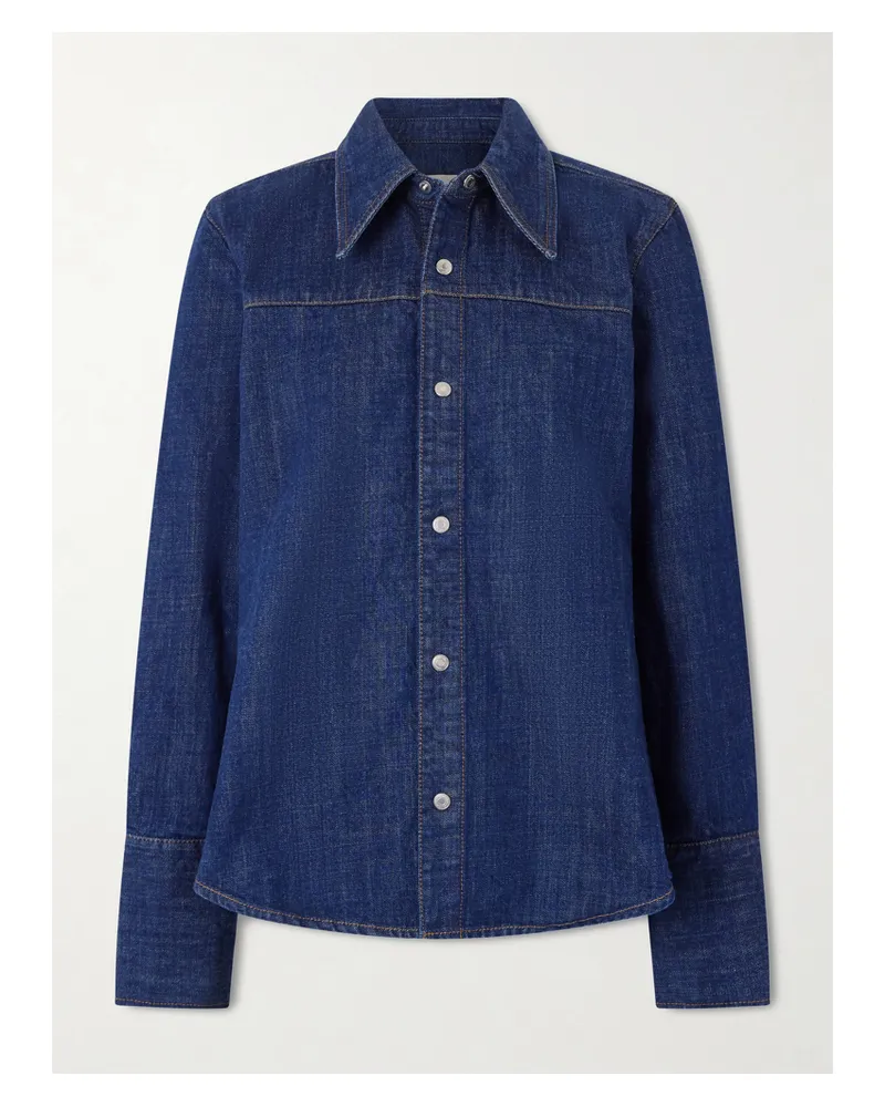 AMI Paris Paneled Denim Shirt - Blue Blue