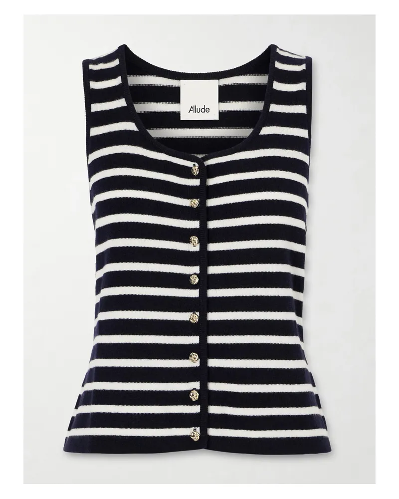ALLUDE Striped Cashmere Vest - Black Black