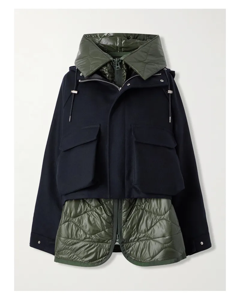 Sacai Jacke Aus Wolle Und Gestepptem Shell Mit Kapuze - Blau Blau
