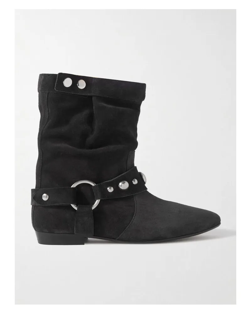 Isabel Marant Stania Ankle Boots Aus Veloursleder Mit Nieten - Schwarz Schwarz