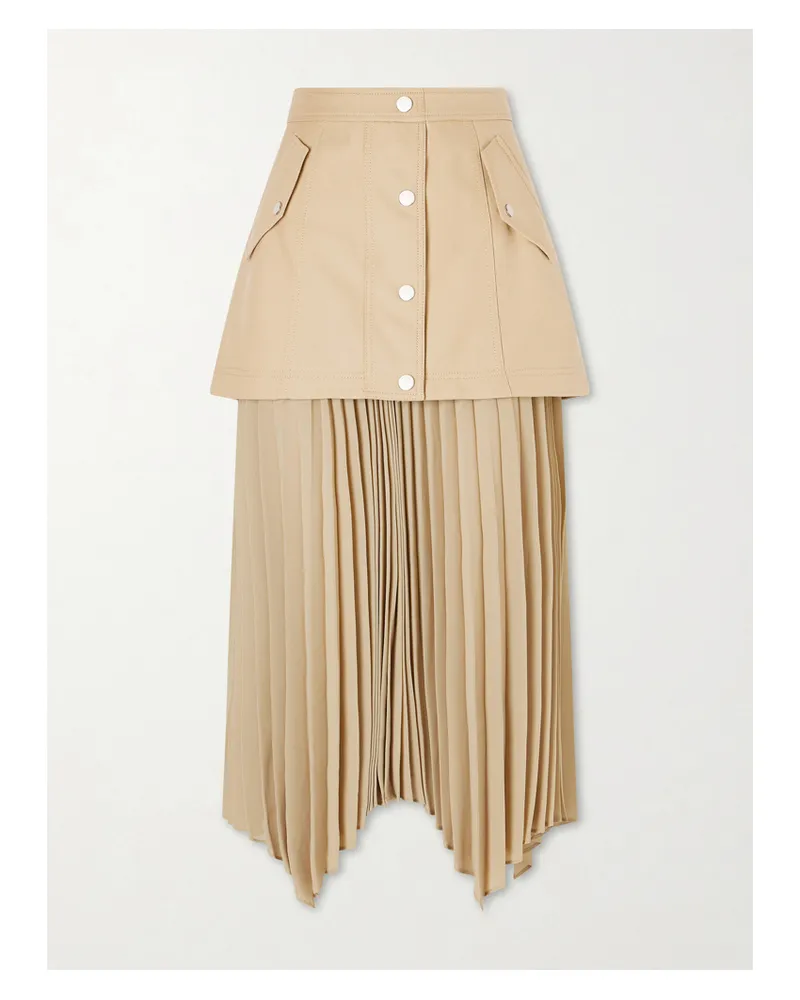 Veronica Beard Patricka Asymmetric Layered Pleated Woven Skirt - Neutrals Neutrals