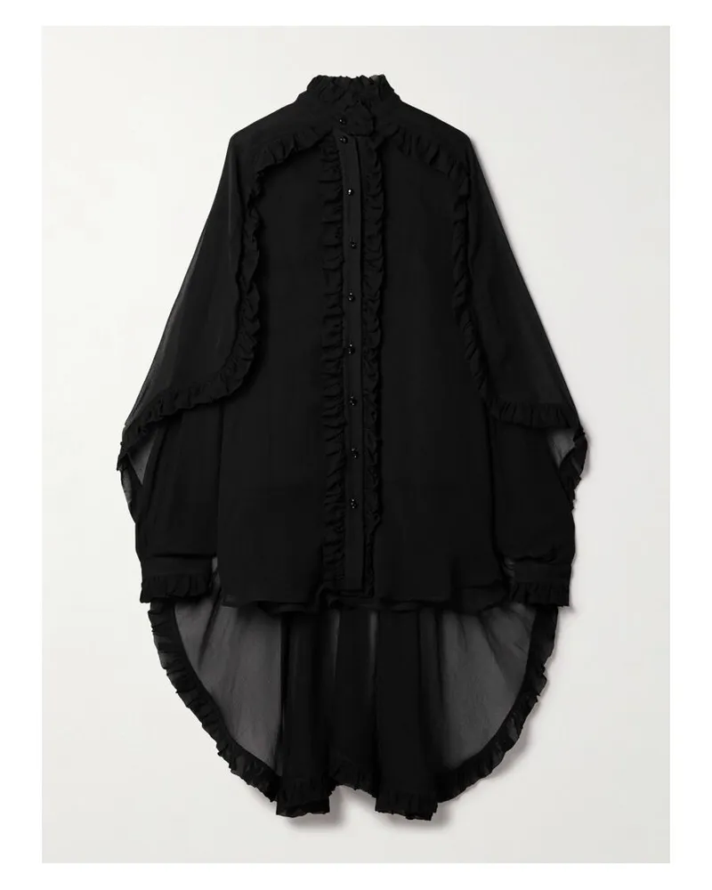 Zimmermann Illuminate Hemd Aus Krepon Mit Cape-effekt Und Rüschen - Schwarz Schwarz