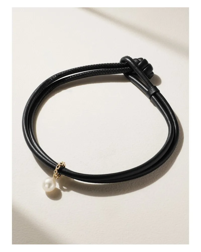 MIZUKI Sea Of Beauty Choker Aus Leder Mit Perle, Diamant Und Details Aus 14 Karat Gold - Schwarz Schwarz