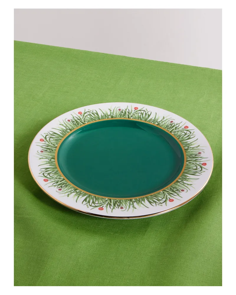 La DoubleJ 31 Cm Teller Aus Bemaltem Porzellan Mit Vergoldeten Details - Grün Grün