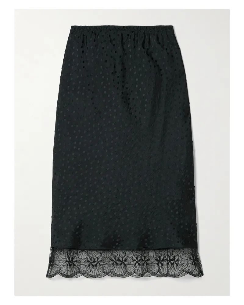 Maria Mcmanus Midirock Aus Glänzendem Jacquard Mit Flockprint Und Spitzenbesatz - Schwarz Schwarz